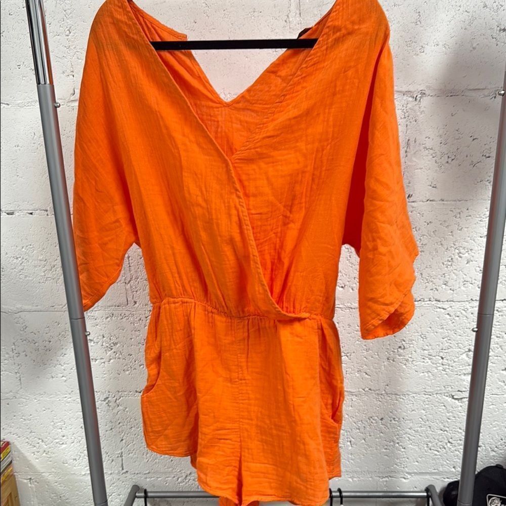 Vibrant Orange STARK Outfit- Size Medium - Shorts Romper Long Sleeve- LIKE NEW
